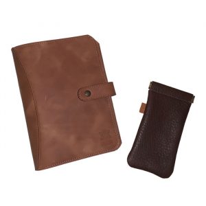 Carnet en cuir et étui à lunettes camel -Coffret cadeau